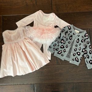 Baby Girl 4 items: Peek Sweater, Janie and Jack Dress, 1st Impressions set